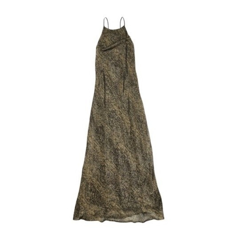 VTG 90's Leopard Print Maxi Halter Dress Gown XS Blondie Nites Formal Cheetah